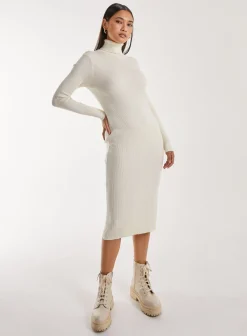 Ribbed Roll Neck Midi Dress