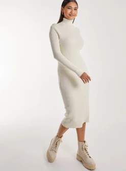 Ribbed Roll Neck Midi Dress