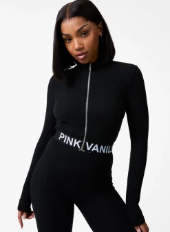 Ribbed Zip Up Top With Logo Band