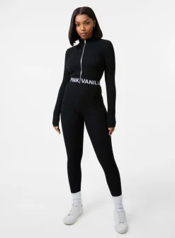 Ribbed Zip Up Top With Logo Band