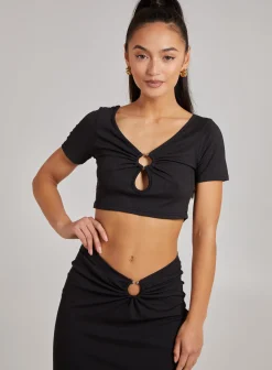 Ring Detail Short Sleeve Ribbed Top