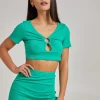 Ring Detail Short Sleeve Ribbed Top