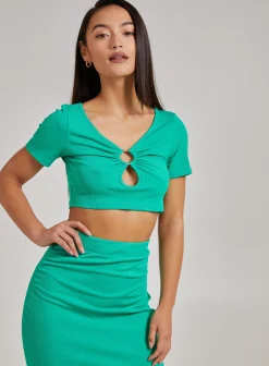 Ring Detail Short Sleeve Ribbed Top