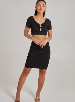 Ring Detail Short Sleeve Ribbed Top