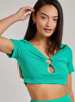Ring Detail Short Sleeve Ribbed Top