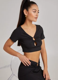 Ring Detail Short Sleeve Ribbed Top