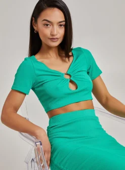 Ring Detail Short Sleeve Ribbed Top