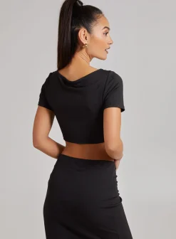 Ring Detail Short Sleeve Ribbed Top