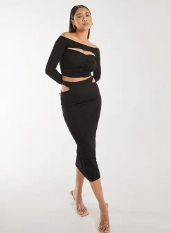 Ripple Cut Out Midi Skirt