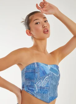 Seam Detail Denim Print Top