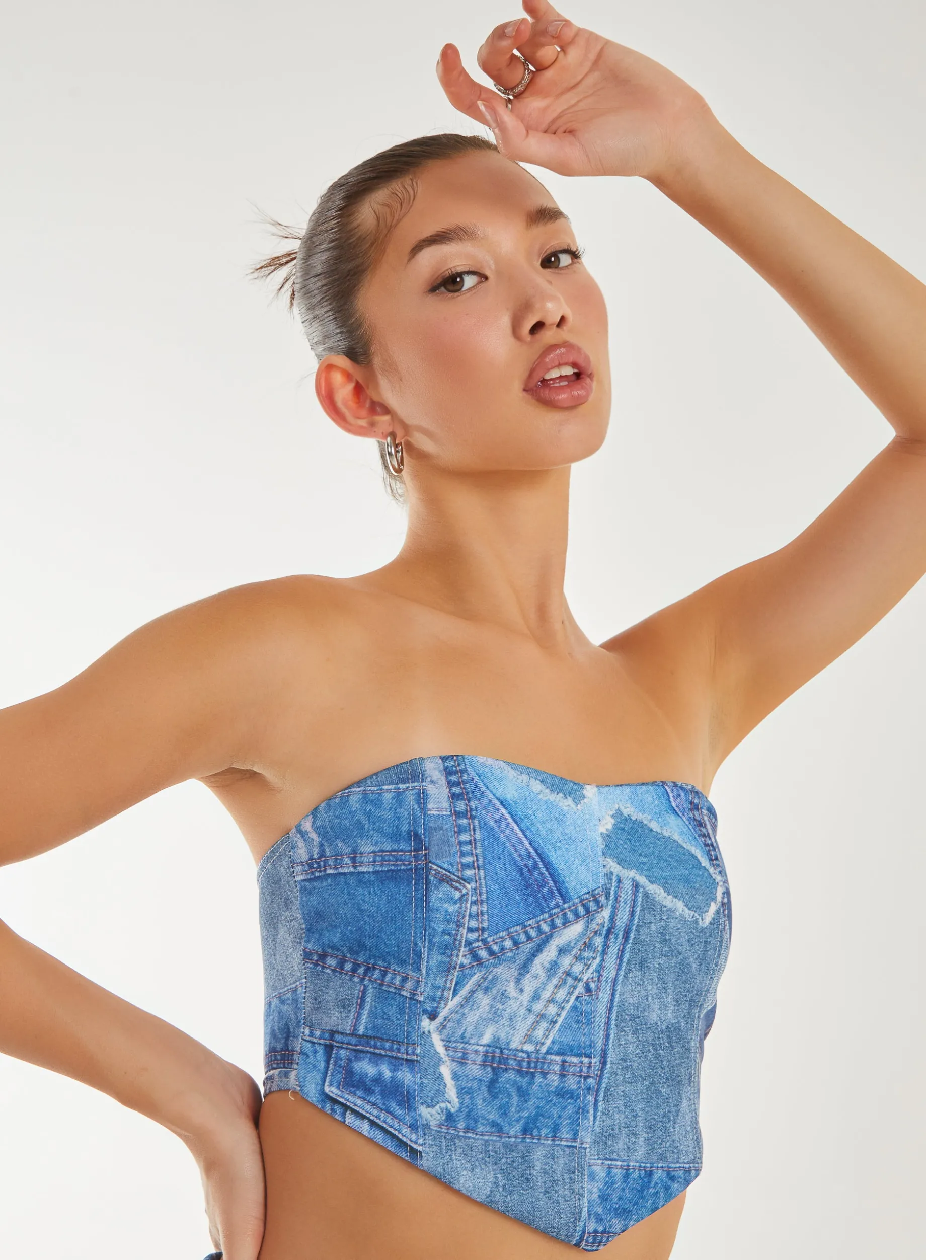 Seam Detail Denim Print Top