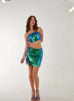 Sequin Mini Skirt With Split