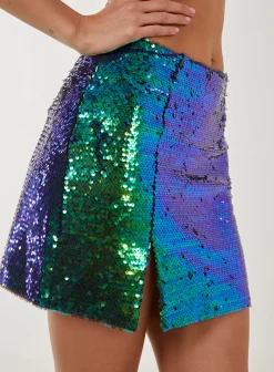 Sequin Mini Skirt With Split