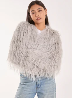 Shaggy Tinsel Faux Fur Cropped Jacket