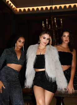Shaggy Tinsel Faux Fur Cropped Jacket