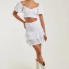 Shirred Broderie Ruffle Mini Skirt