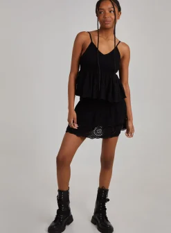 Shirred Broderie Ruffle Mini Skirt