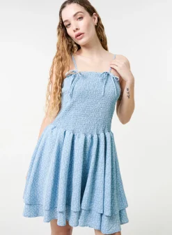 Shirred Ruffle Mini Dress