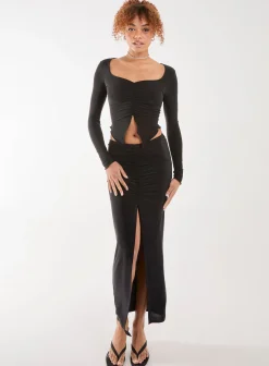 Slinky Ruched Maxi Skirt
