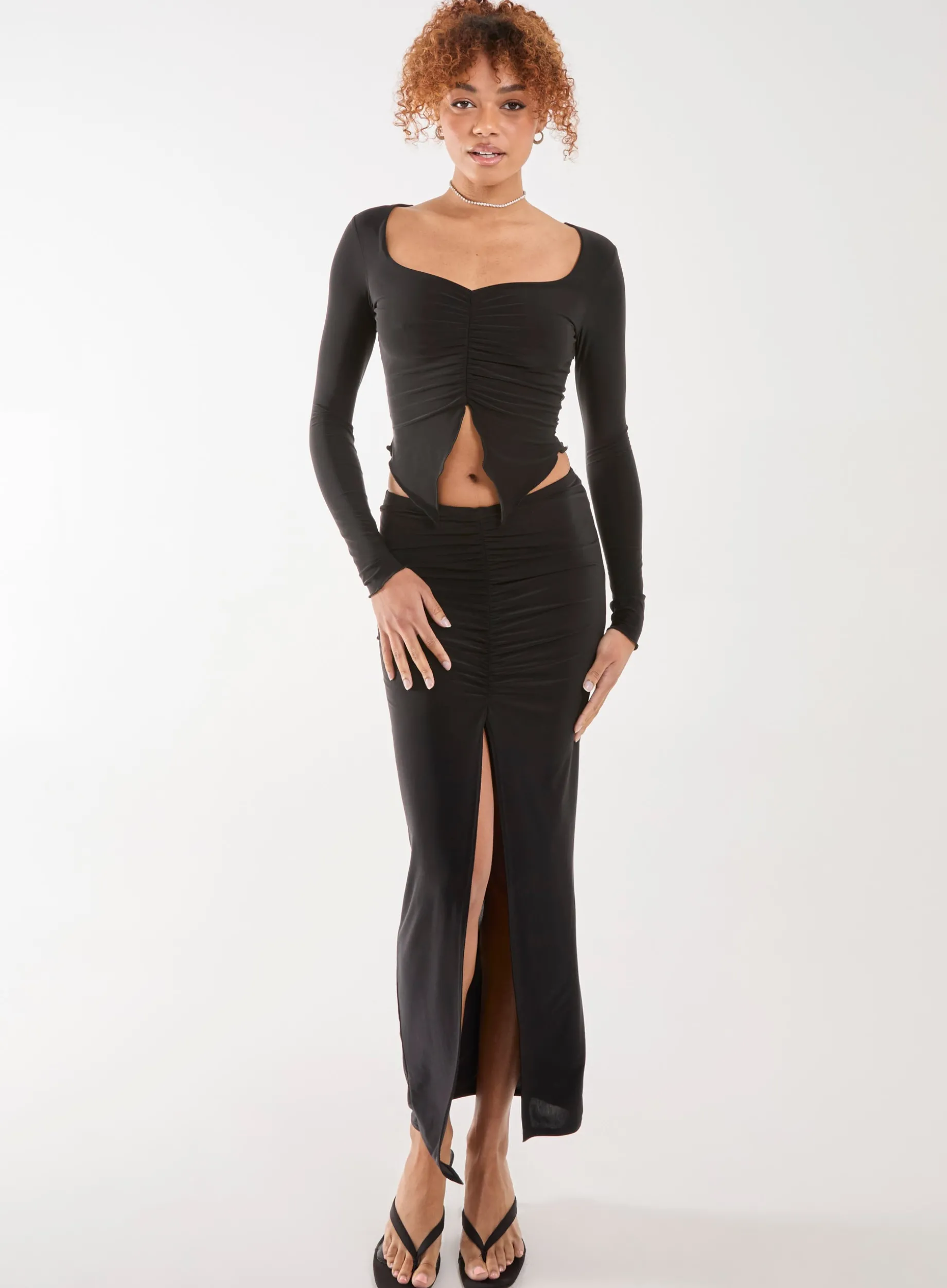 Slinky Ruched Maxi Skirt