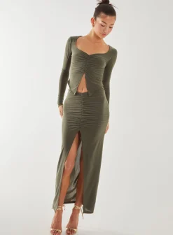 Slinky Ruched Maxi Skirt