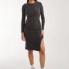 Soft Brushed Rib Long Sleeve Midi Dress