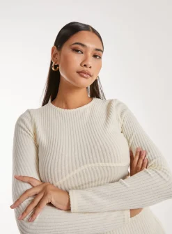 Soft Brushed Rib Long Sleeve Midi Dress