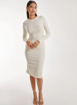 Soft Brushed Rib Long Sleeve Midi Dress