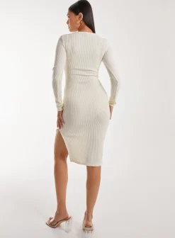 Soft Brushed Rib Long Sleeve Midi Dress