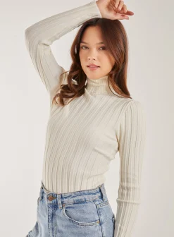 Soft Knit Wide Rib Roll Neck Top