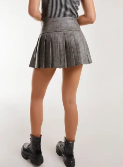 Stone Wash Pleated Mini Skirt