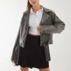 Stone Wash PU Biker Jacket
