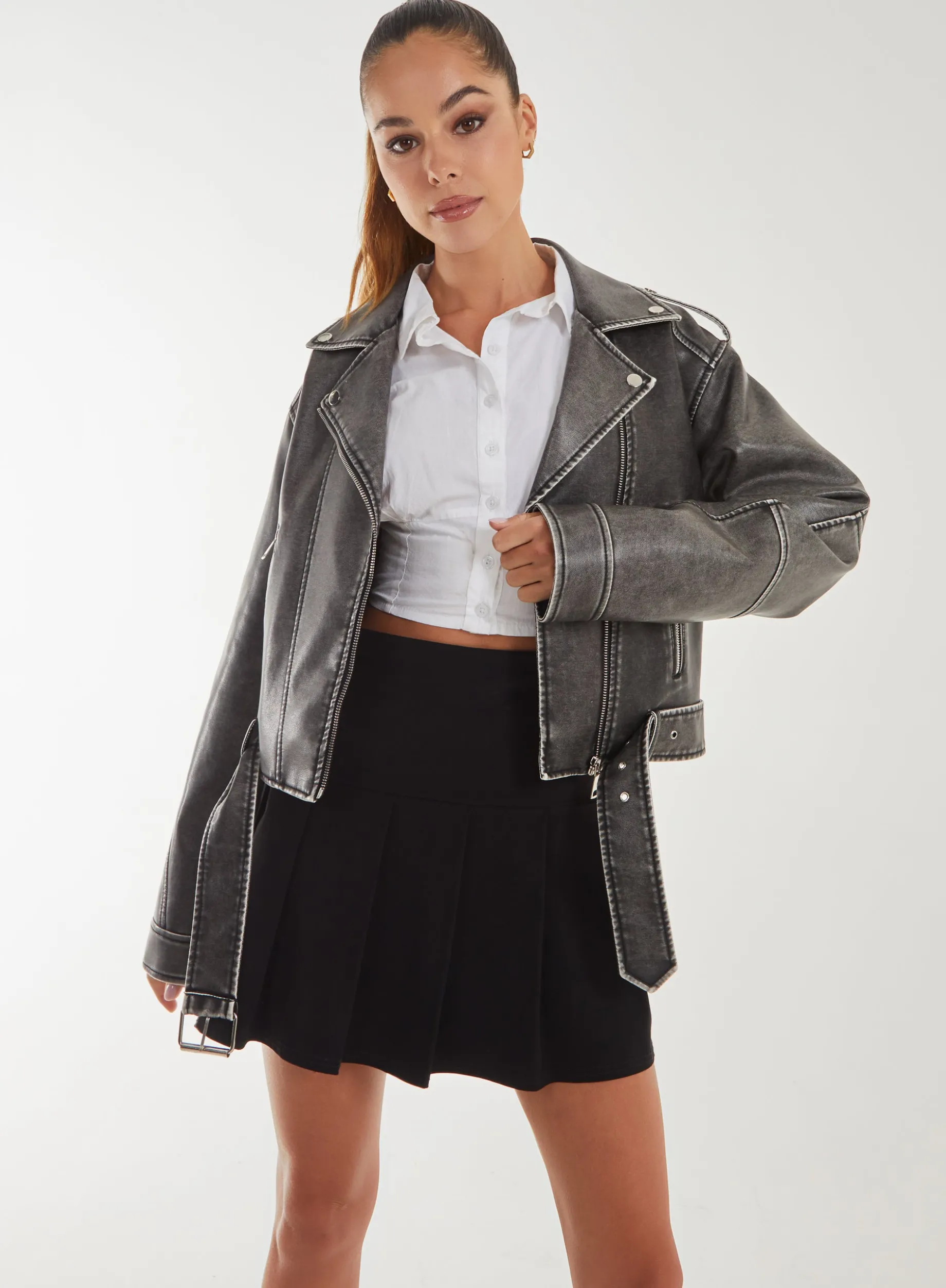 Stone Wash PU Biker Jacket