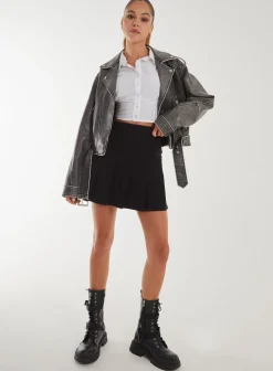 Stone Wash PU Biker Jacket