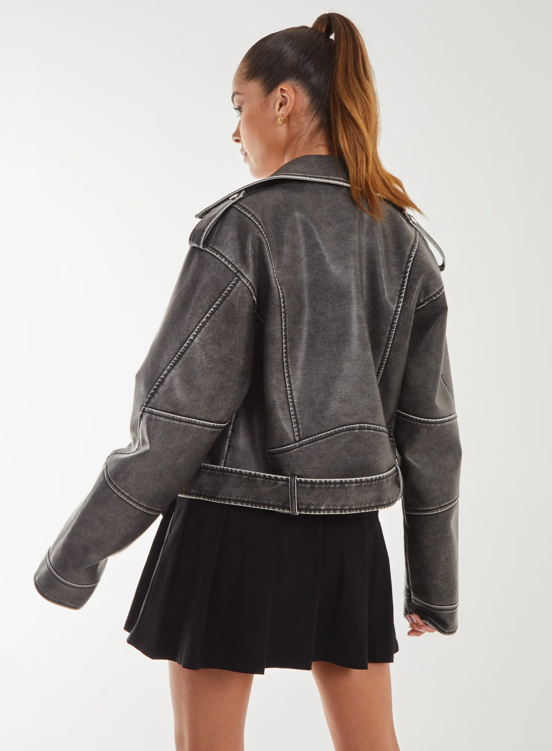 Stone Wash PU Biker Jacket
