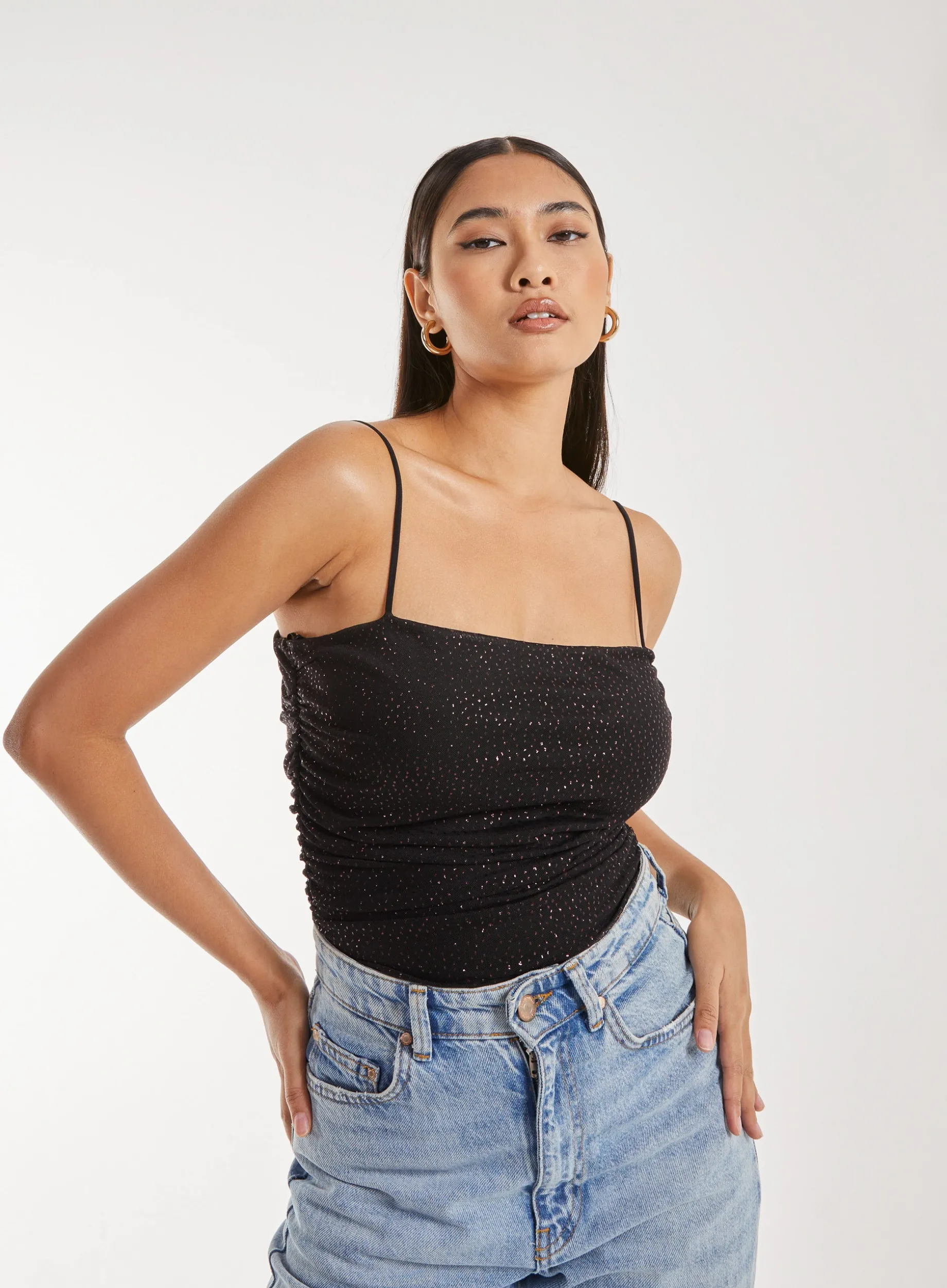 Strappy Sparkle Mesh Bodysuit