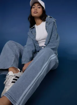 Stripe Detail Denim High Waist Jeans