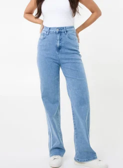 Stripe Detail Denim High Waist Jeans