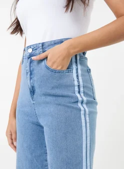 Stripe Detail Denim High Waist Jeans