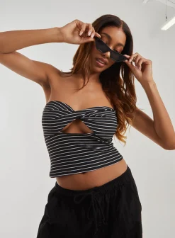 Stripe Twist Cut Out Bandeau Top