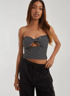 Stripe Twist Cut Out Bandeau Top