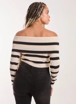 Striped Bardot Knit Top