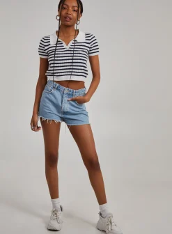 Striped Knitted Textured Polo Top