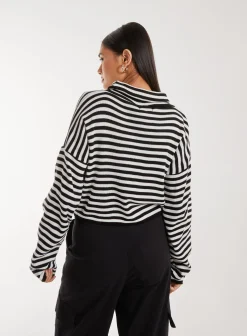 Striped Knitted Turtle Neck Jumper