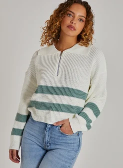 Striped Zip Up Knitted Jumper