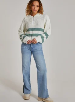 Striped Zip Up Knitted Jumper
