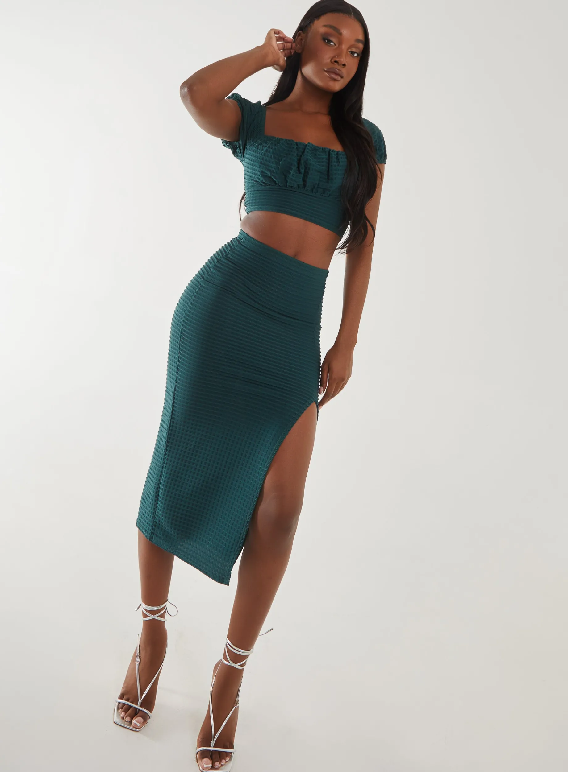 Textured Jersey Puff Sleeve Top