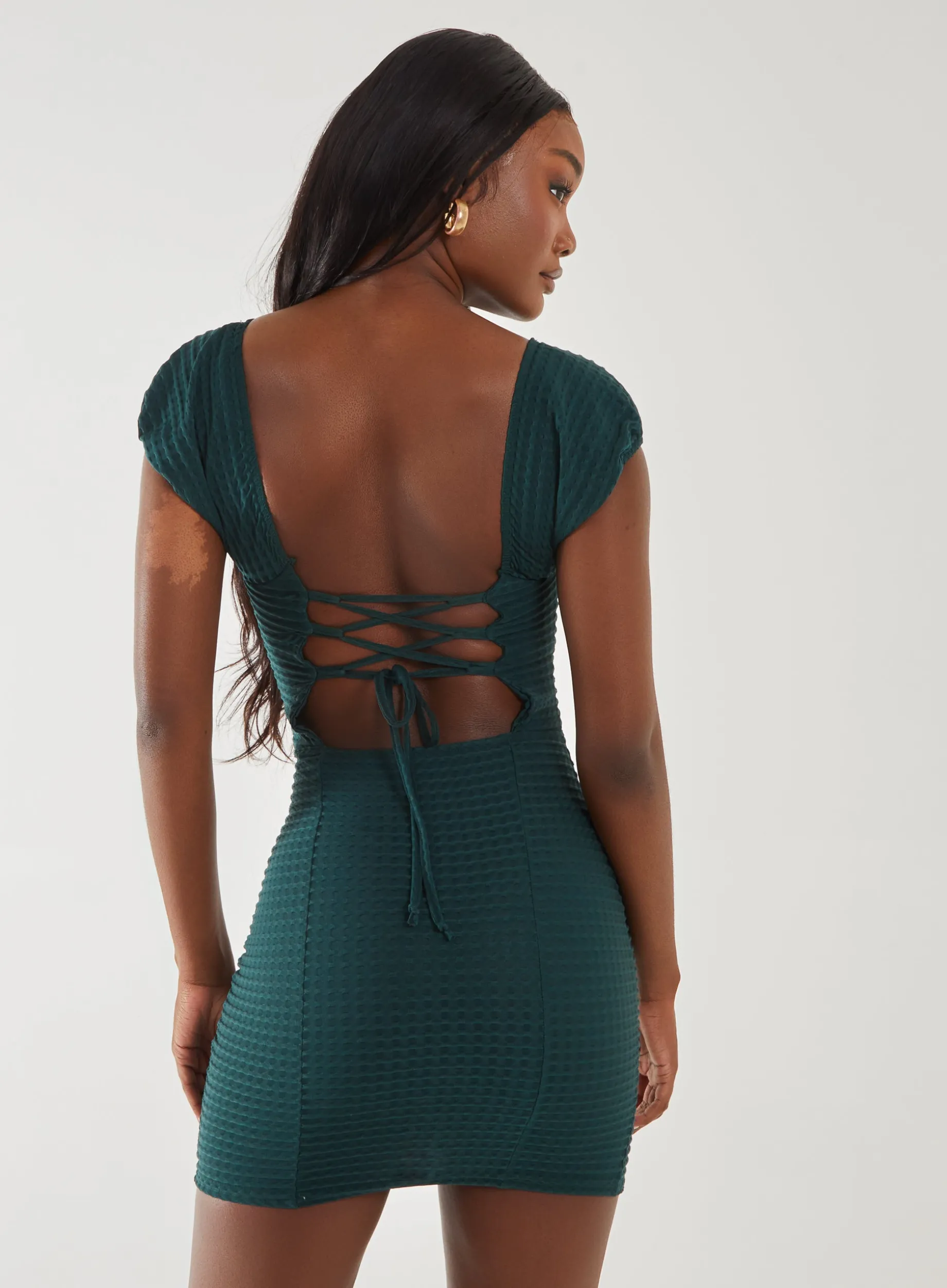 Textured Puff Sleeve Mini Dress