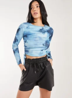 Tie Dye Print Long Sleeve Rib Top