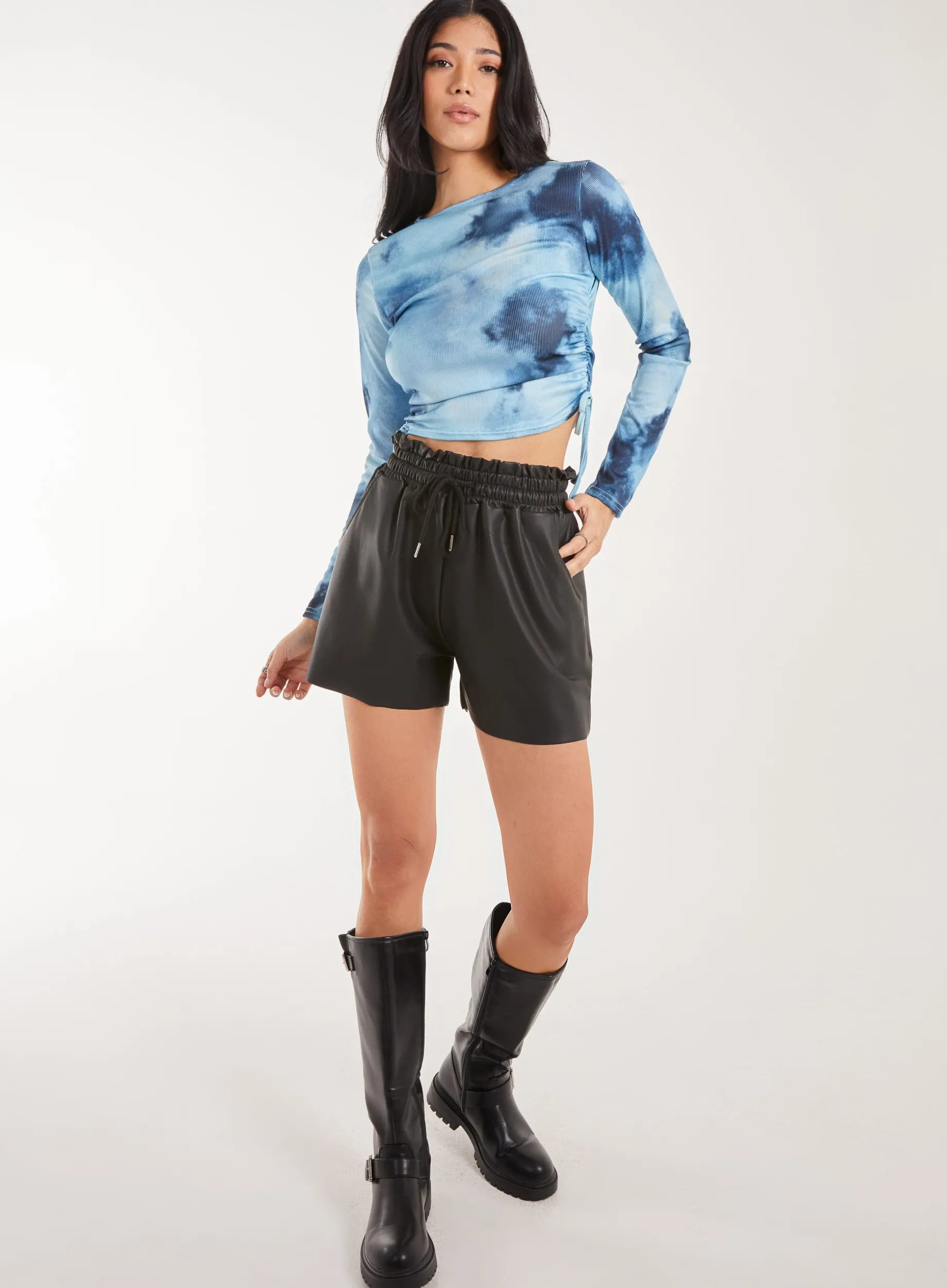 Tie Dye Print Long Sleeve Rib Top